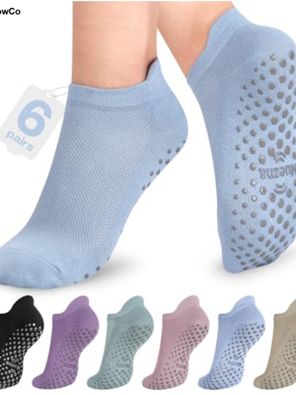 6 Pairs Pilates Grip Socks Women Non Slip Yoga Grippy Sock Cotton Blend